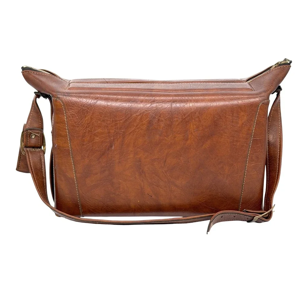 Vintage Brown Faux Leather Camera Bag Utility Travel Adjustable Strap 14x6x9